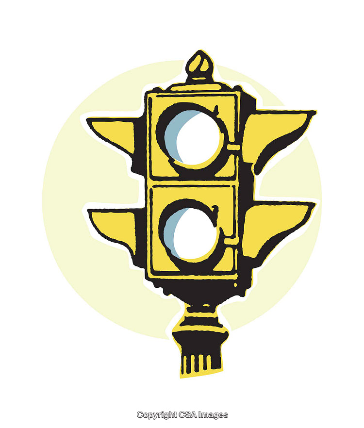 Vintage Yellow Traffic Light Illustration with Artistic Flair