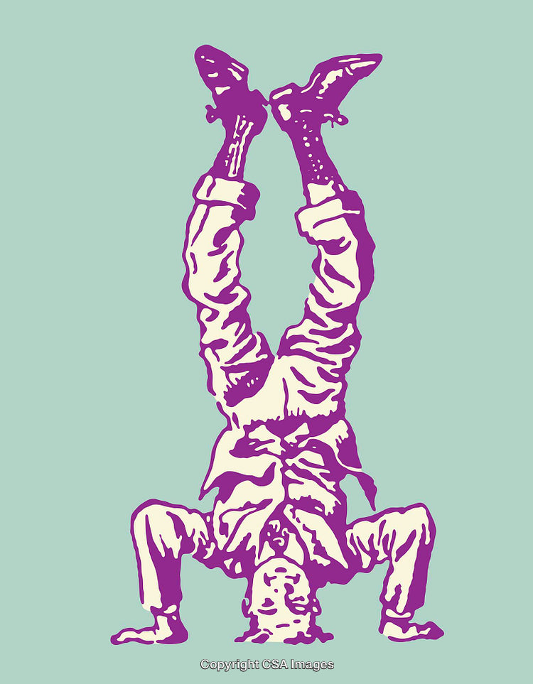 Color Artwork of an Inverted Figure Performing a Headstand Pose