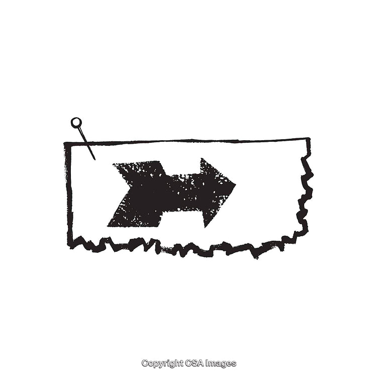 Black and White Distressed Arrow Symbol on Rectangular Background Design