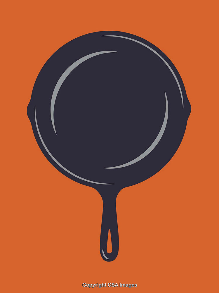 Minimalistic Illustration of Cast Iron Pan Against Vibrant Orange Background