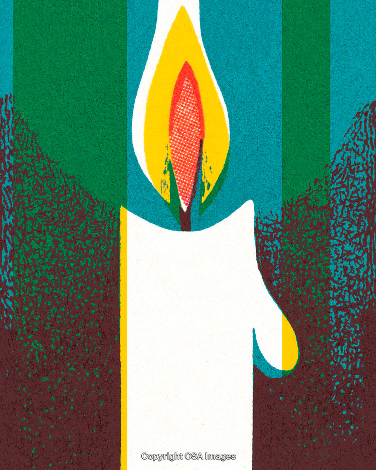 Artistic Representation of a Candle Flame with Bold Colors and Geometric Style