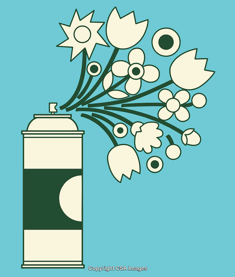 Colorful Line Art Illustration of Spray Paint Releasing Vibrant Flowers