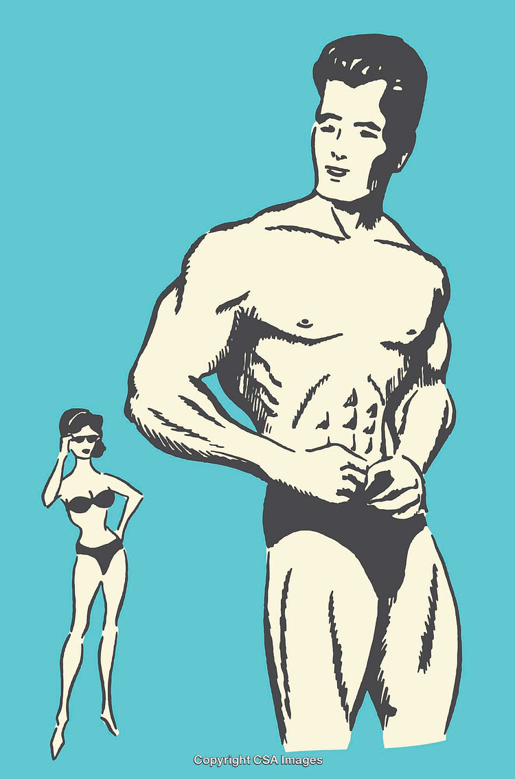 Retro Style Illustration of a Man and Woman in Swimwear