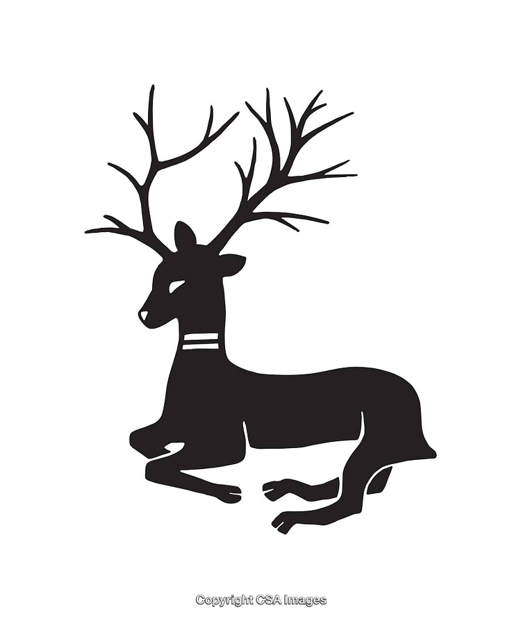 Black And White Icon of a Stylized Deer with Antlers