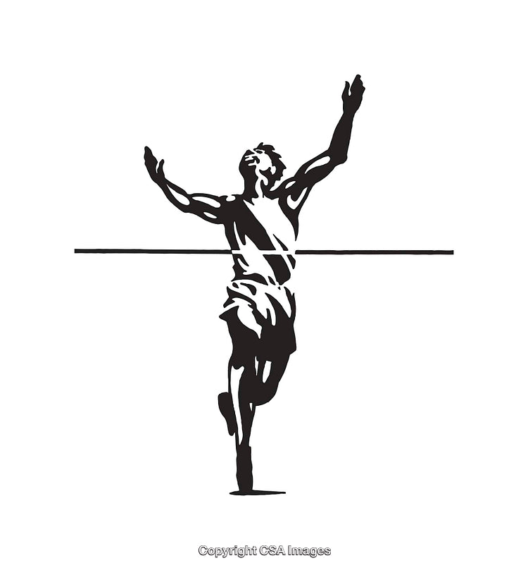 Black and White Line Art of Runner Crossing Finish Line