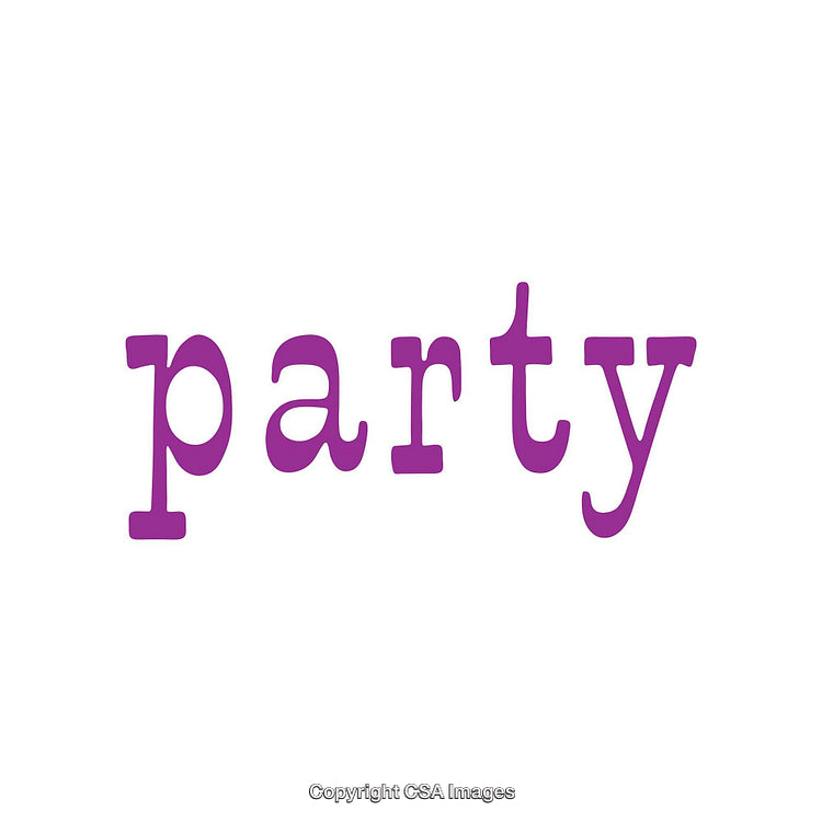 Purple Typographic Artwork of the Word 'Party' on White Background