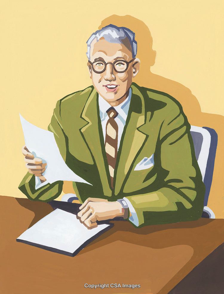 Vintage Illustration of a Man Reviewing Business Documents