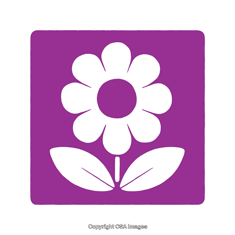 Simple Purple Icon of a Flower with Leaves in a Square Frame