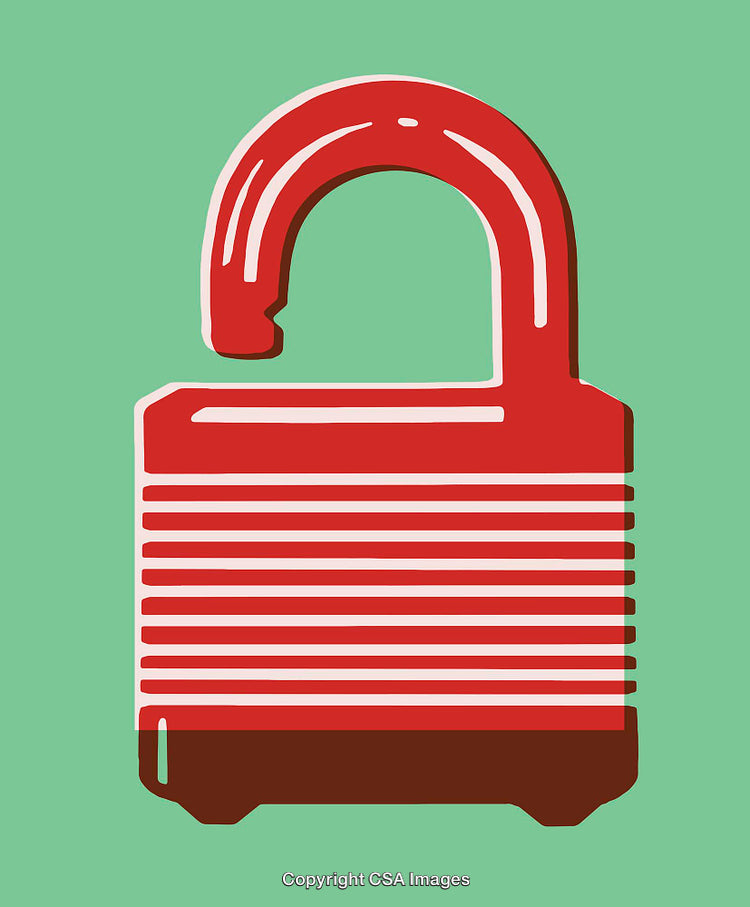 Red Padlock Illustration with Open Shackle and Minimalist Design