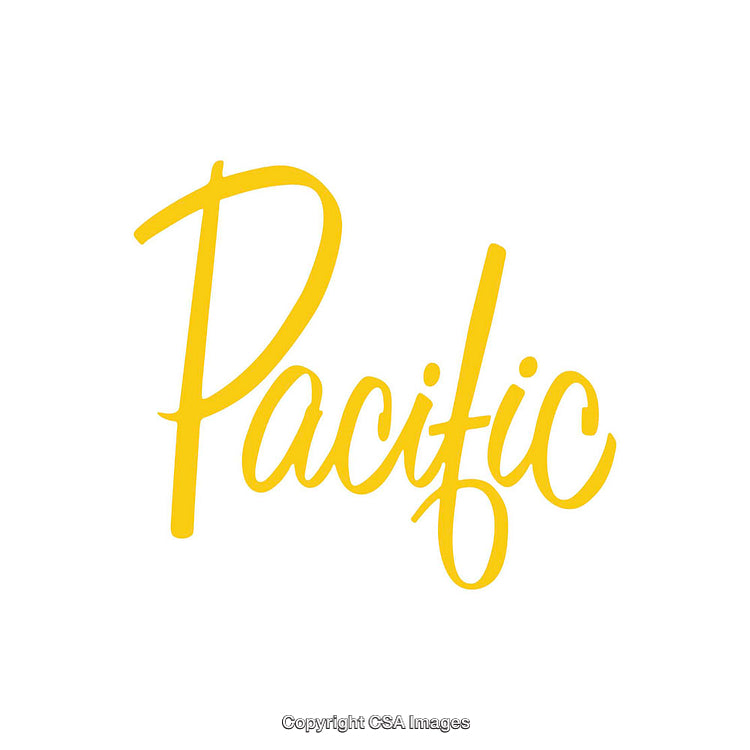 Yellow Pacific Text in Modern Handwritten Style on White Background