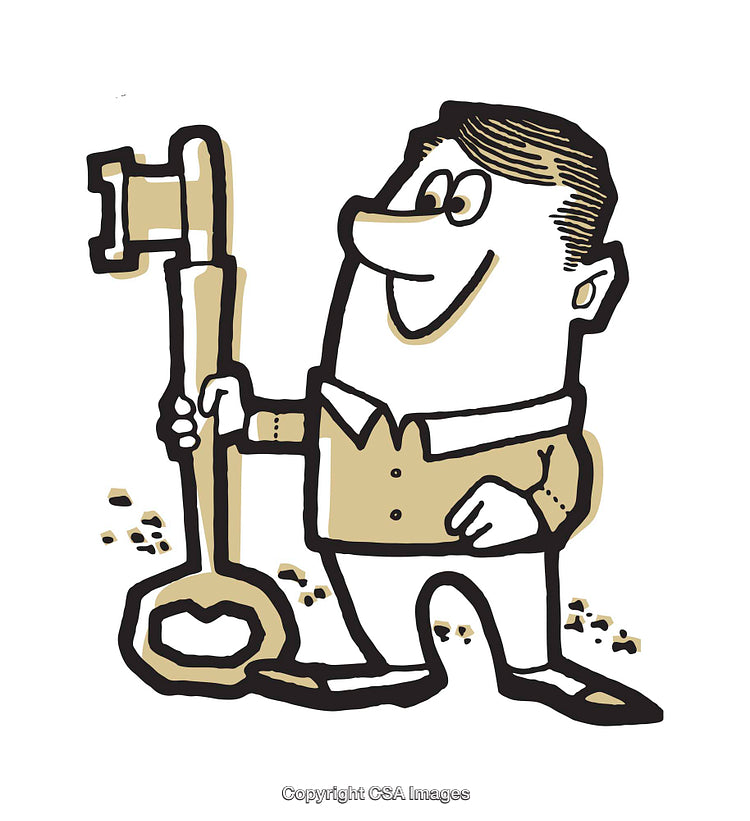 Cartoon Character Holding a Large Key in Unique Style