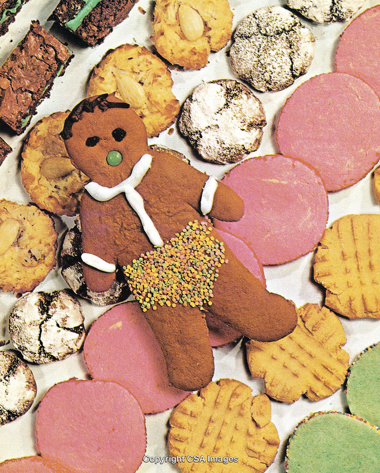 Assorted Decorative Cookies and Gingerbread Figure in Festive Presentation