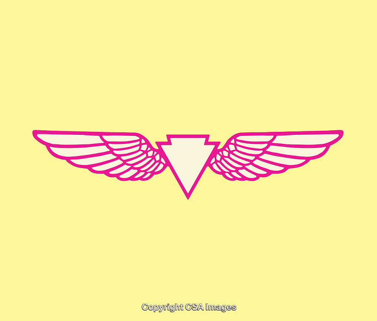 Pink Winged Badge on a Yellow Background in Line Art Style