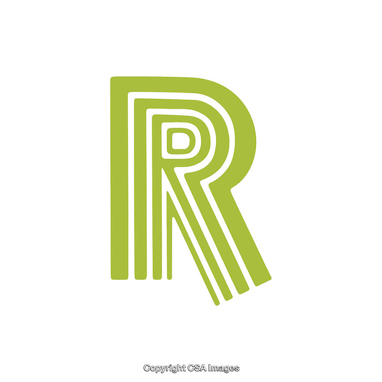 Green Styled Letter R with Creative Design Elements on White Background