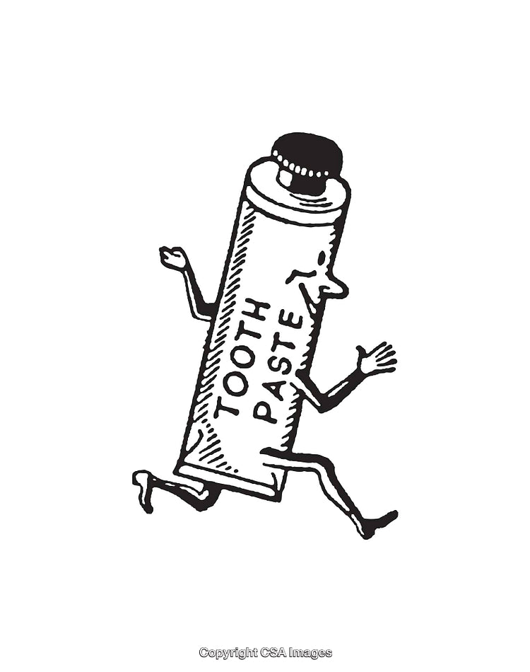 Whimsical Line Art of Anthropomorphic Toothpaste Running