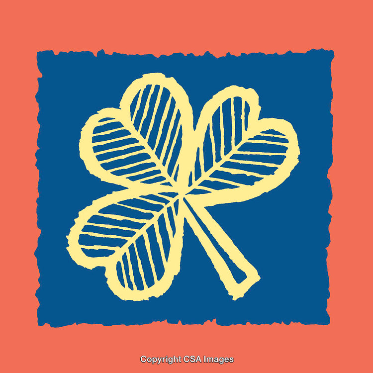 Stylized Yellow Four-Leaf Clover Illustration on Blue and Orange Background