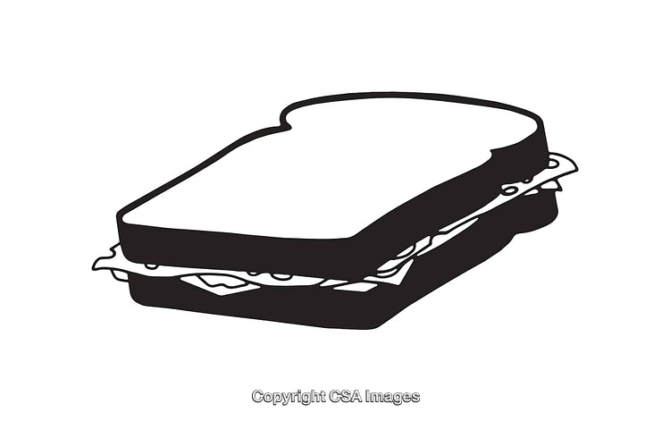Black And White Line Art Illustration of a Sandwich with Fillings