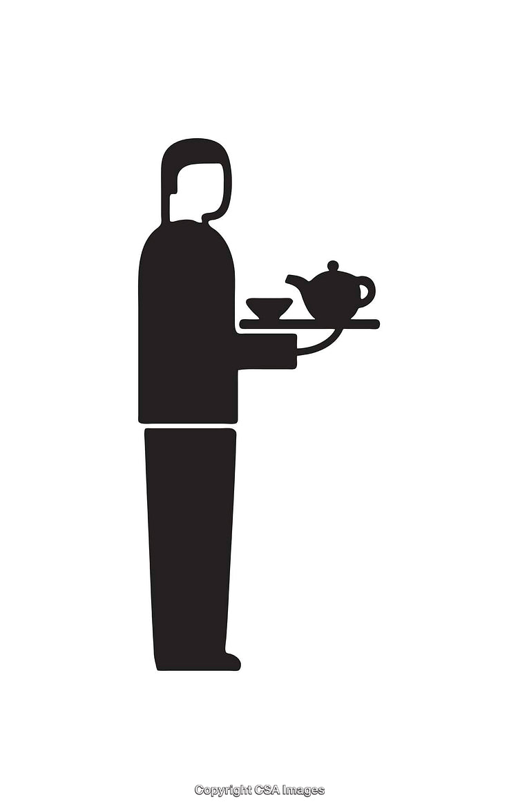 Silhouette of a Server Serving Tea Icon Symbol on White Background