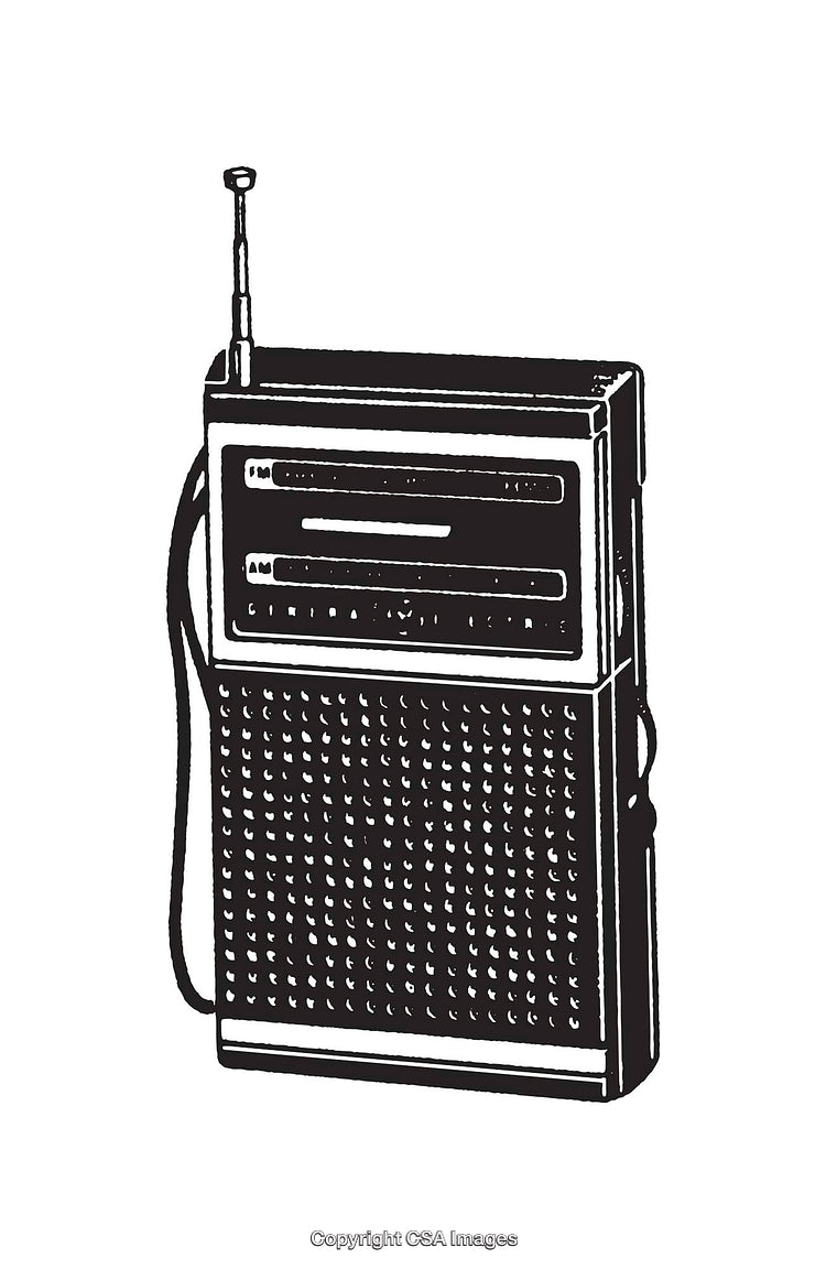 Vintage Style Black and White Line Art of a Portable Radio