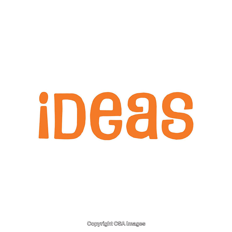 Orange Word 'Ideas' in Playful Style on White Background