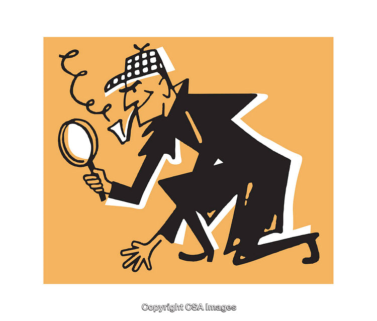 Detective Cartoon Illustration With Magnifying Glass on Yellow Background