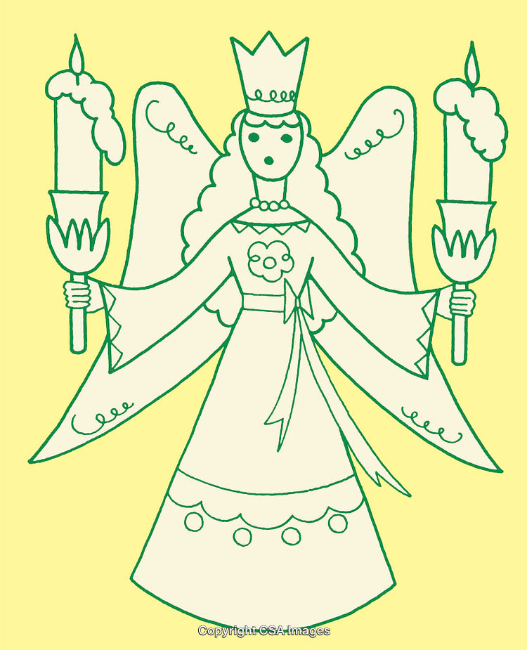 Hand-Drawn Angel Holding Candles with Simple Line Art on Vibrant Background
