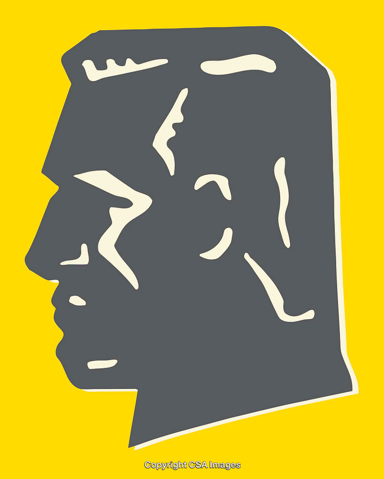 Graphic Silhouette of a Head in Bold Yellow and Gray