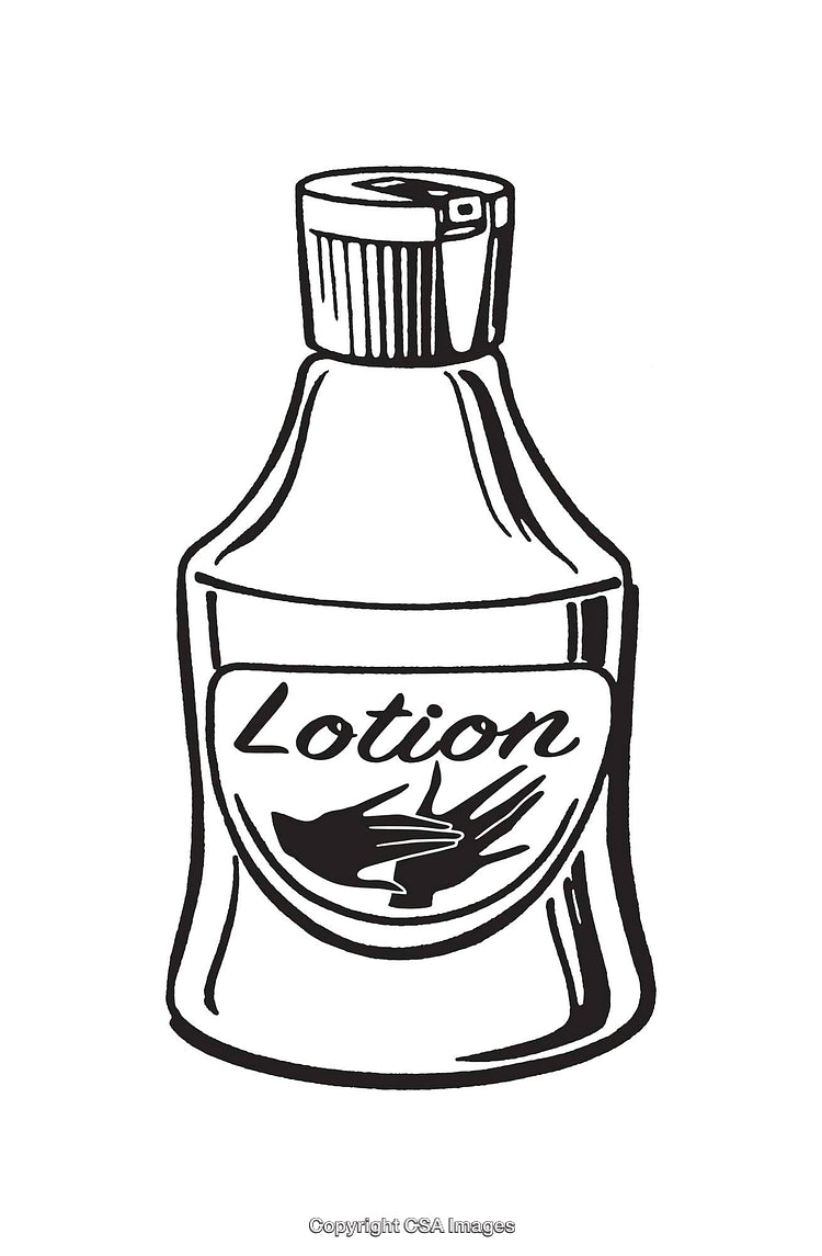 Black and White Line Art Illustration of a Lotion Bottle
