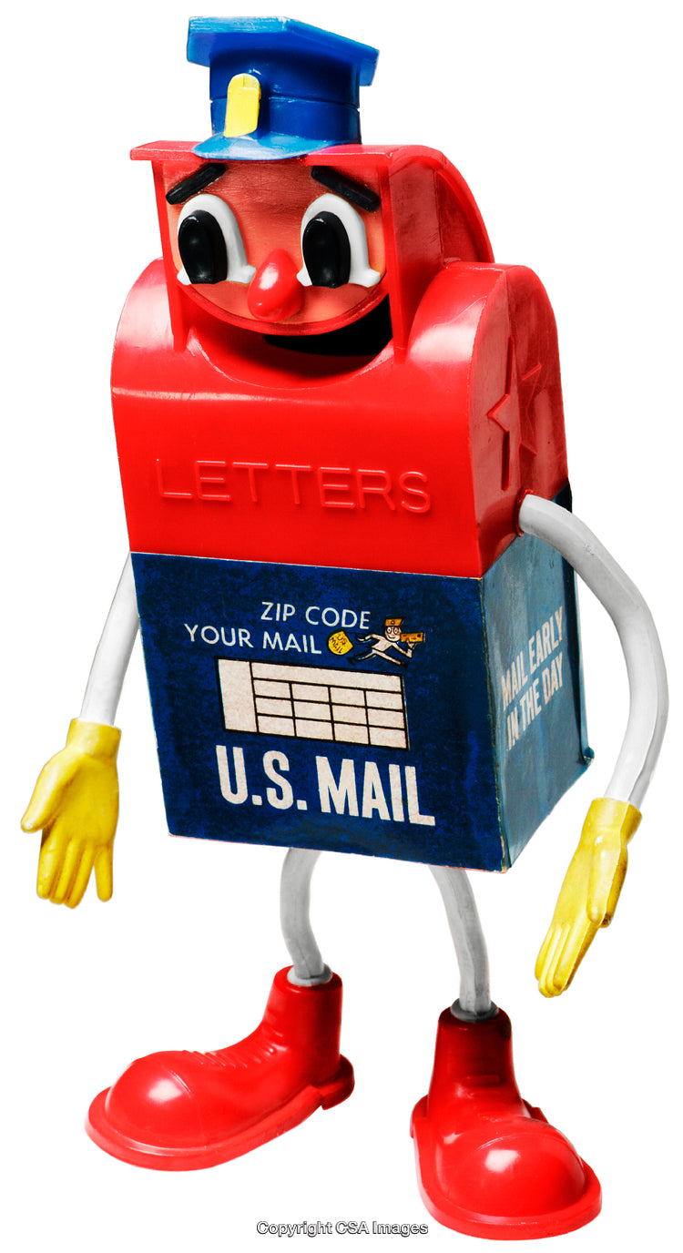 Colorful Cartoon Mailbox Toy Figurine with Expressive Face and Details