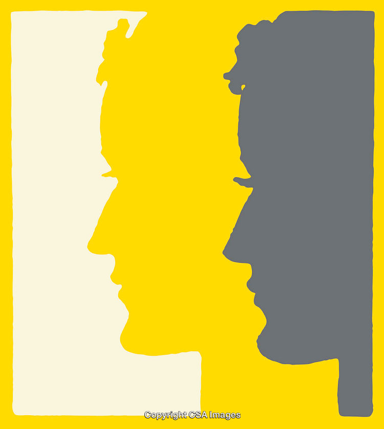 Minimalist Profile Art of Two Faces in Contrasting Colors