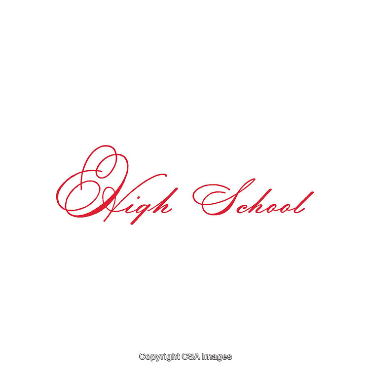 Elegant Script Font Text Reading High School in Red Color