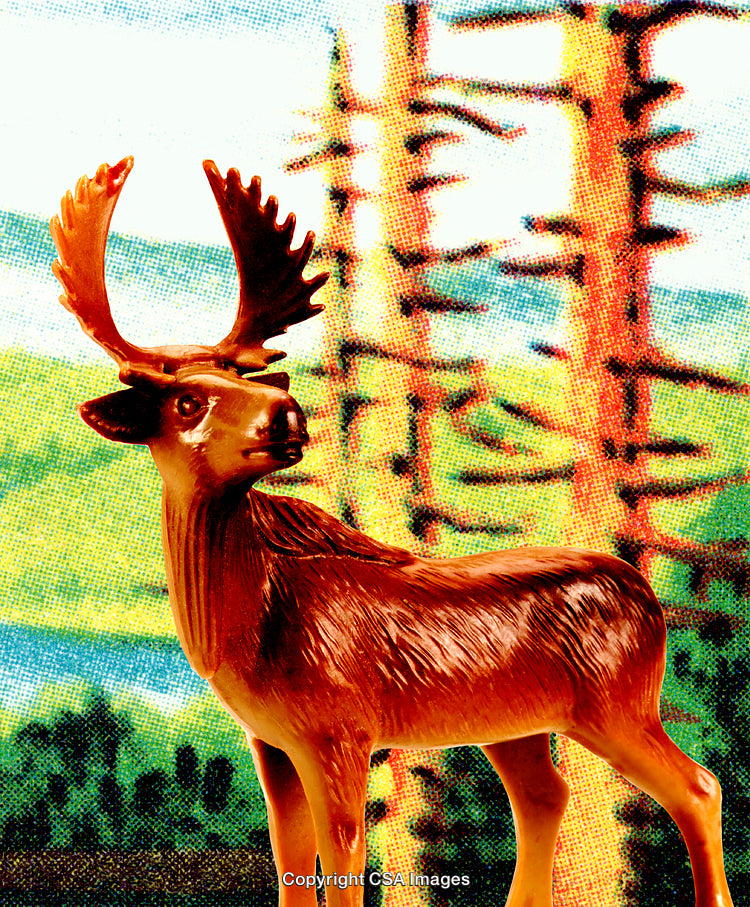 Plastic Deer Toy with Colorful Forest Background Illustration