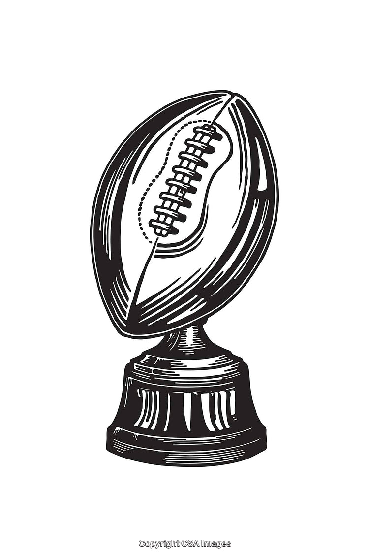 Black and White Trophy Illustration Featuring a Football Design