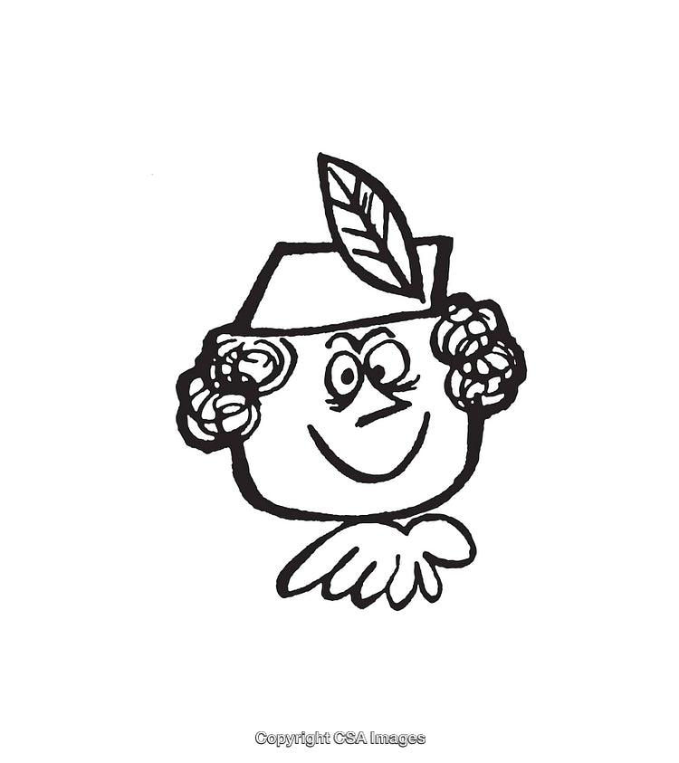 Black and White Line Art Illustration of a Smiling Character with a Hat