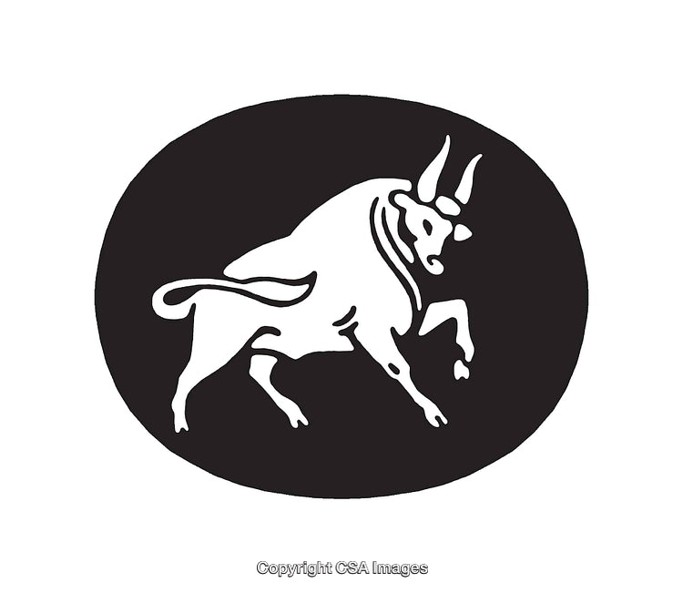 Stylized Black And White Illustration of a Bull in Striking Pose