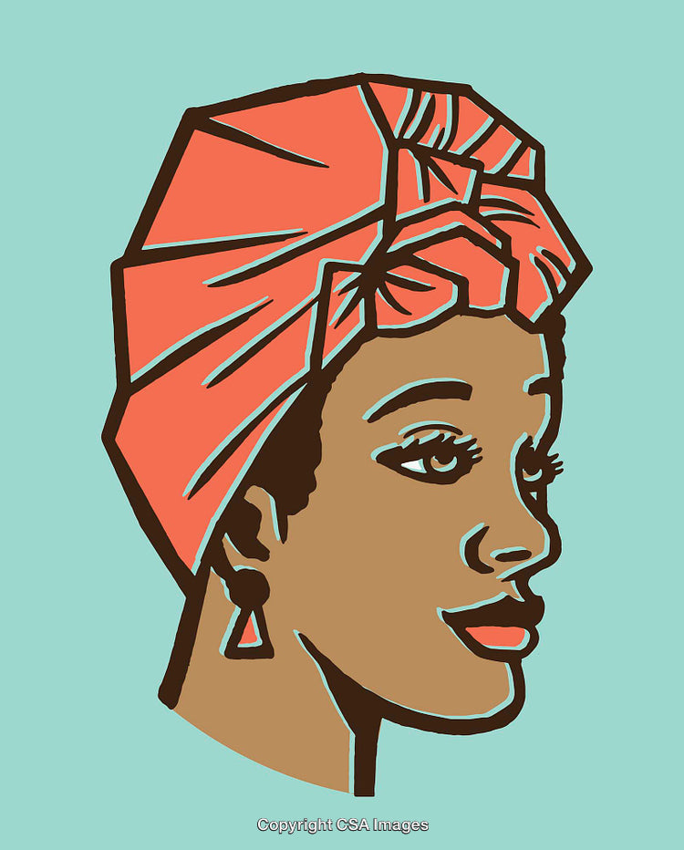 Stylized Portrait of a Woman in a Colorful Turban Headwrap