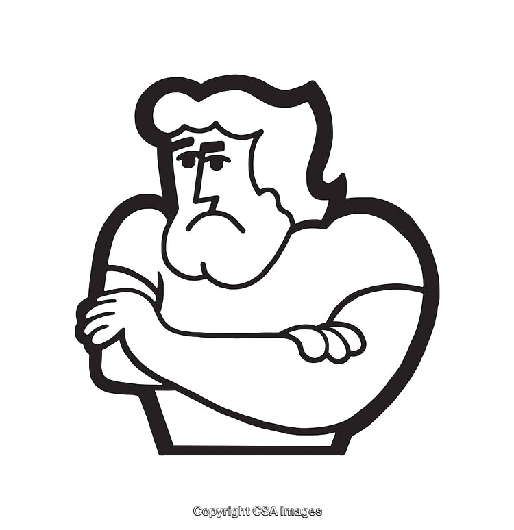 Black and White Line Art of a Thoughtful Crossed-Arms Character Illustration