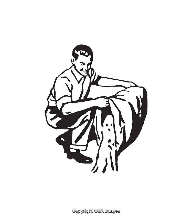 Vintage Black and White Line Art of Man Pouring Objects