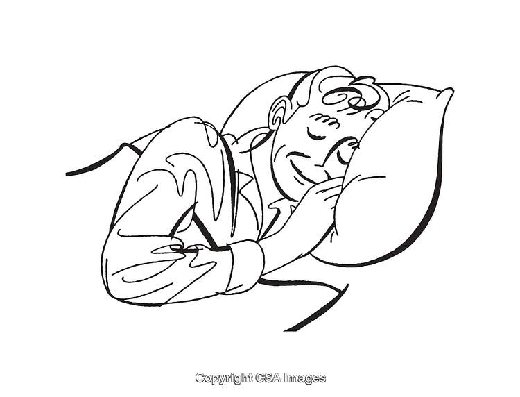 Black and White Line Drawing of a Man Sleeping Peacefully