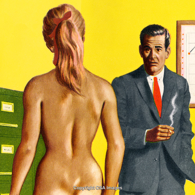 Surreal Office Scene Featuring Unique Character Dynamics and Thoughtful Expressions