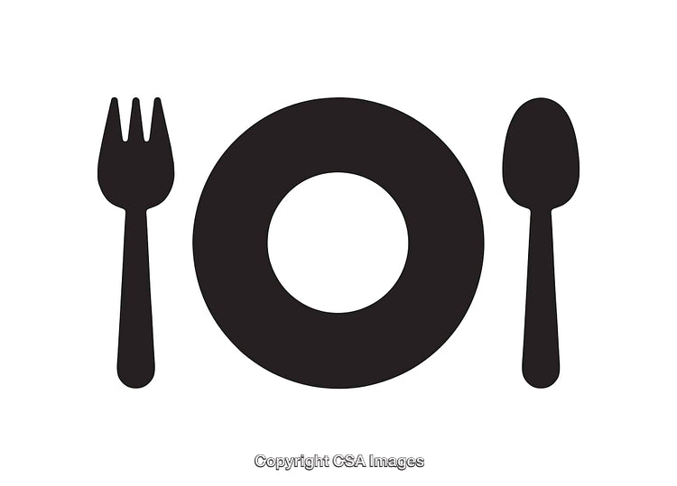Minimalist Black and White Dining Icon with Plate and Cutlery
