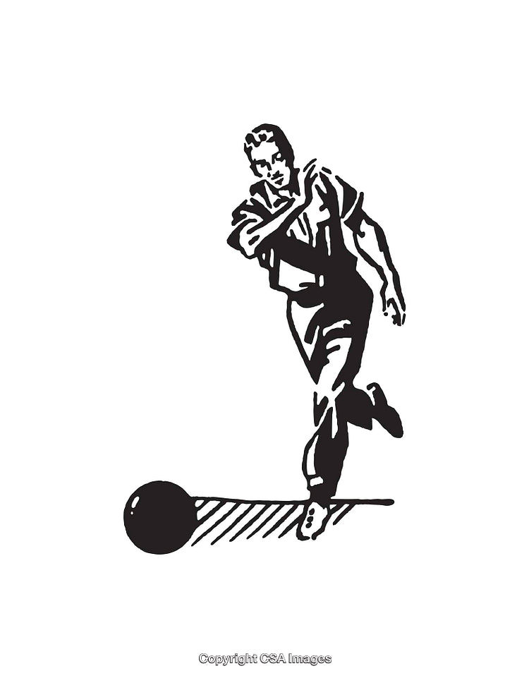 Black and White Line Art Illustration of Bowling Action