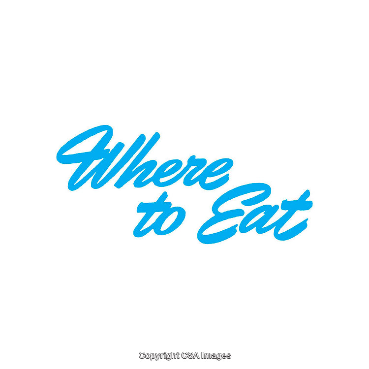 Bold Blue Text Illustration Displaying 'Where to Eat' on White Background