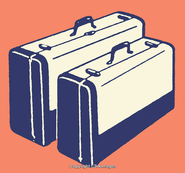Vintage Style Color Line Art Illustration of Two Suitcases
