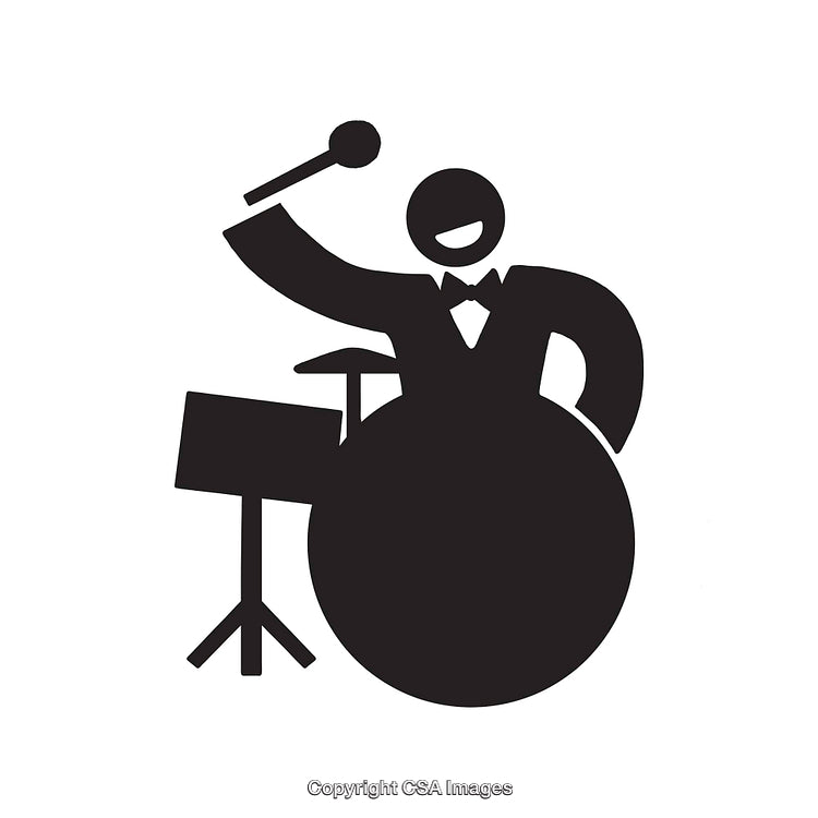 Black and White Icon of Musician Playing on Drum Set