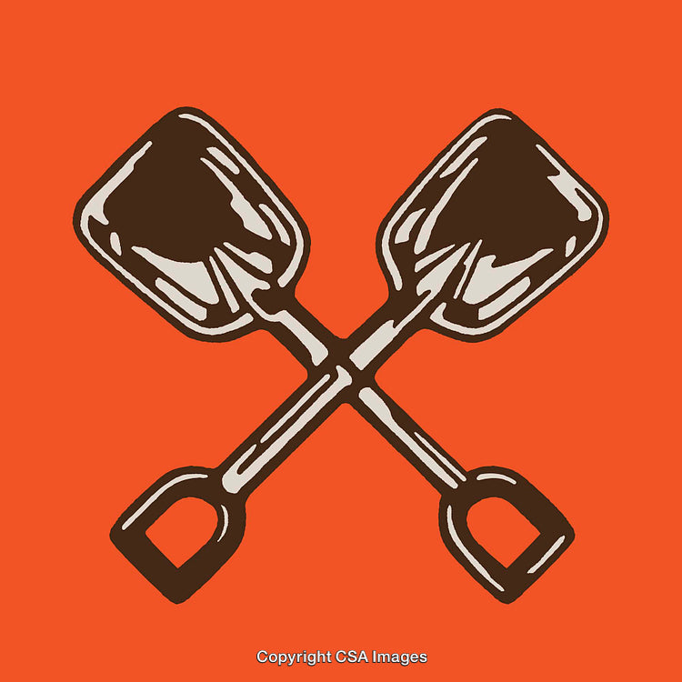 Crossed Shovels Icon on a Bright Orange Background