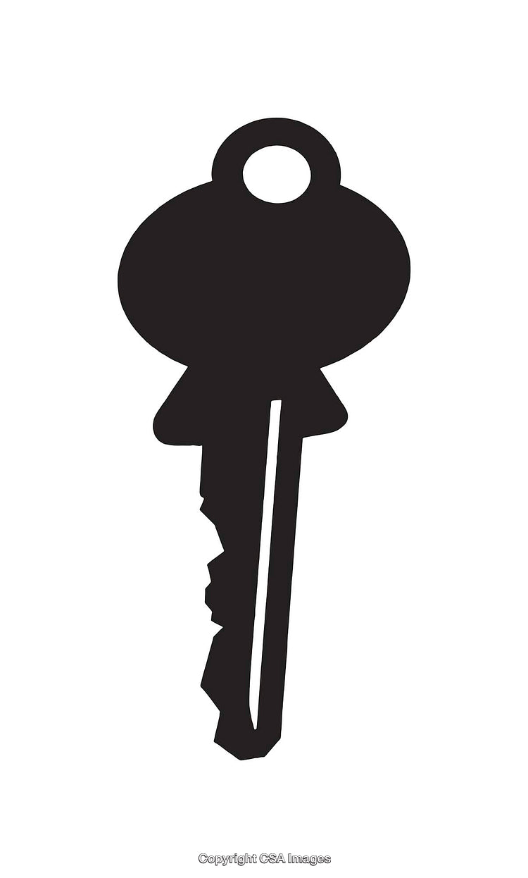 Black and White Illustration of a Simple Key on White Background