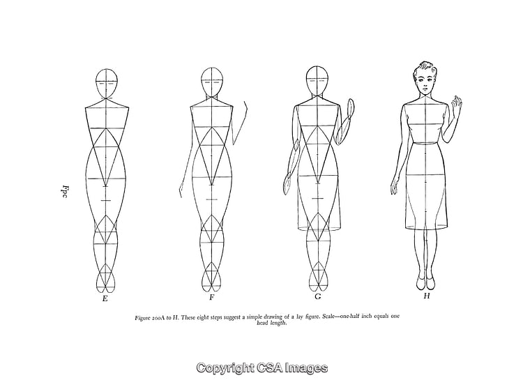 Step-By-Step Diagram of Female Figure Sketch in Black and White Style
