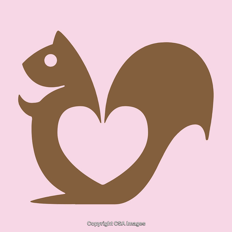 Brown Squirrel Silhouette with Heart Detail on Soft Pink Background