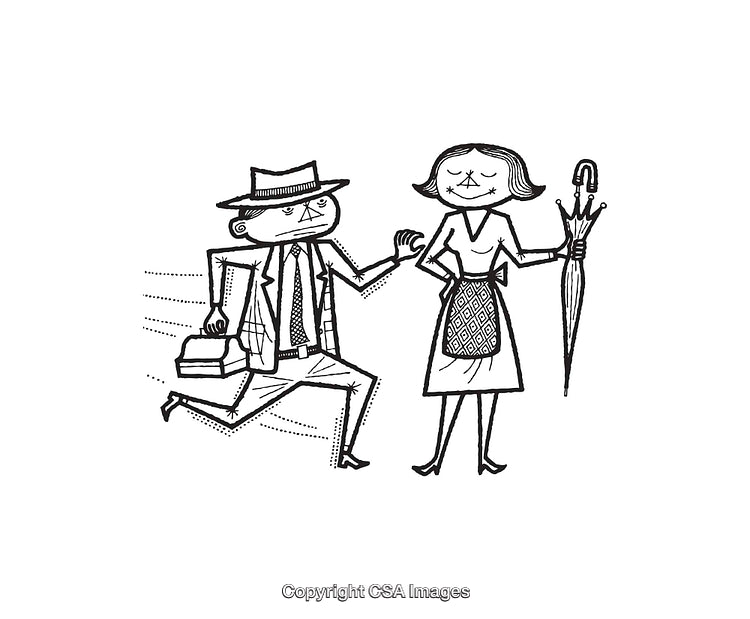 Charming Line Art of a Gentleman and Lady in Vintage Attire